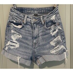 American Eagle Mom Shorts Denim Jean Women's Size 2 Distressed Stretch